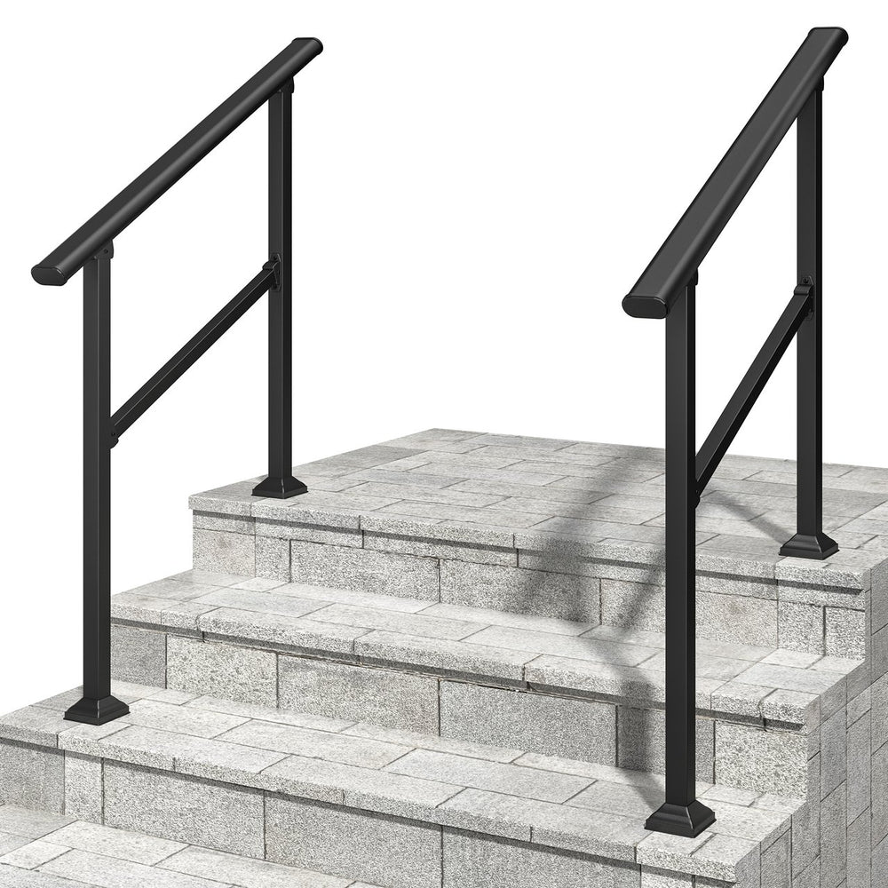 English Elm Hand Rails Outdoor Steps Wrought Iron 2 Pack Powder Coated Porch Patio Safety Grip T3210P298172