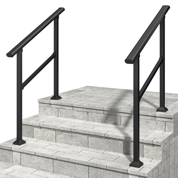 English Elm Hand Rails Outdoor Steps Wrought Iron 2 Pack Powder Coated Porch Patio Safety Grip T3210P298172