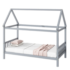 English Elm Twin House Shaped Kids Bed Solid Rubberwood Platform Frame with Storybook Silhouette W504P363901
