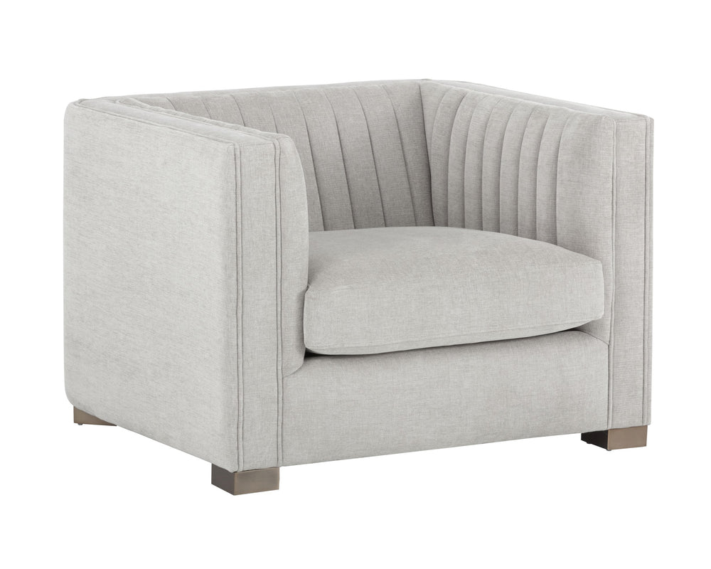 Sunpan Caitlin Armchair - Modern Channel Tufted Design in Hemingway Silver with Antique Brass Feet, Stylish!