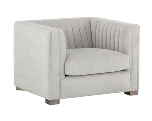 Sunpan Caitlin Armchair - Modern Channel Tufted Design in Hemingway Silver with Antique Brass Feet, Stylish!