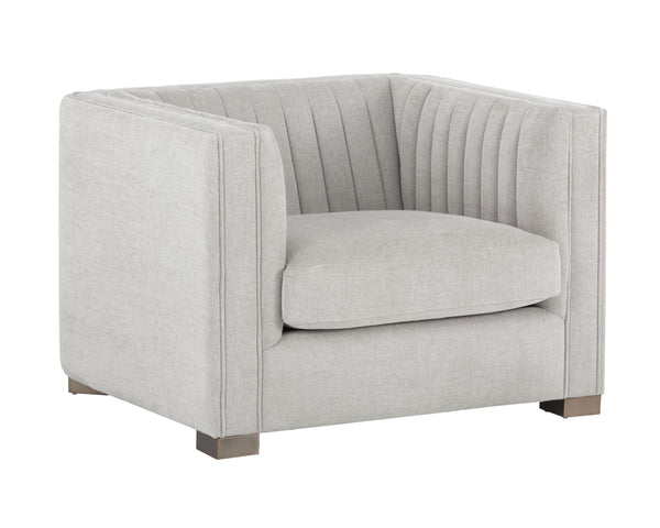 Sunpan Caitlin Armchair - Modern Channel Tufted Design in Hemingway Silver with Antique Brass Feet, Stylish!
