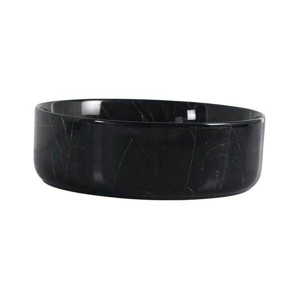 English Elm Ceramic Art Vessel Sink Above Counter – Elegant Gold Line Pattern, Durable Glaze, Easy-Clean Finish Black White W999P346778