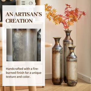 English Elm Floor Metal Vase Set - Modern Droplet-Shaped Decor With Gold Accents | 3-Piece Stylish Home Art W2796P290476