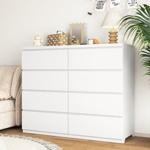 English Elm 8 Drawer Tall Chest Slim Particleboard Build Smooth Gliding Storage for Bedroom Closet White W409S00030