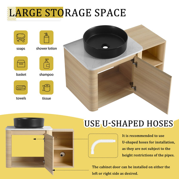 English Elm 36'' Wall-Mounted Bathroom Vanity With Artistic Ceramic Sink, Soft-Close Door & Space-Saving Storage W999S00468