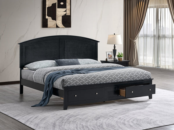 English Elm Hammond King Storage Bed with Panel Headboard Farmhouse Platform Frame Two Drawers Black B078S00681