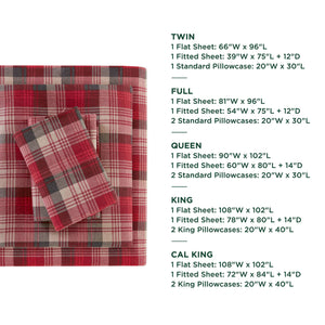 English Elm 3 Pcs Twin Sheet Set - Cozy Red Plaid Cotton Flannel For Warmth, Comfort, And Timeless Style B035P319781