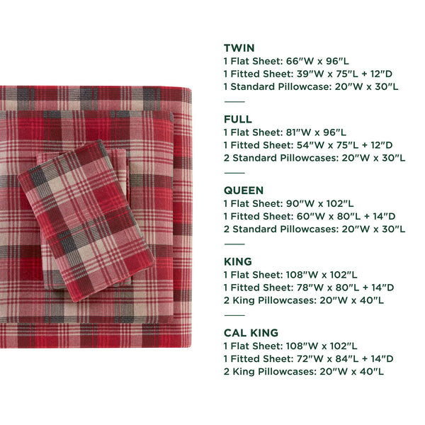 English Elm 4 Pcs Cozy Red Plaid Full Sheet Set - 100% Cotton Flannel For Softness, Warmth & Timeless Style B035P319782