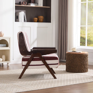 English Elm Modern Striped Linen Accent Chair Solid Wood Legs Wide Armrests for Living Room W1249P479887