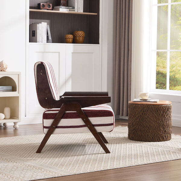 English Elm Modern Striped Linen Accent Chair Solid Wood Legs Wide Armrests for Living Room W1249P479887