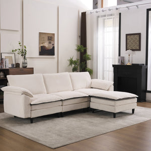 English Elm 100.39" Chenille Cloud Sectional Modular L Shape Deep Seat Sofa with Ottoman W5029S00002