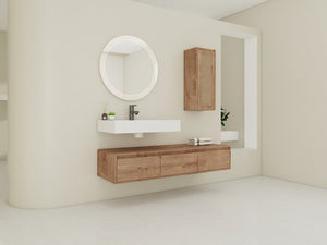 English Elm 60 Inch Wall-Mounted Bathroom Vanity Set With Resin Sink, Soft-Close Drawers & Side Cabinet Storage W999S00357