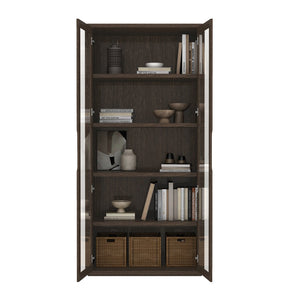 English Elm Rivington 38" Walnut Bookcase Cabinet – Modern Design With Glass Doors & Adjustable Shelving For Style B365S00016-GIGA