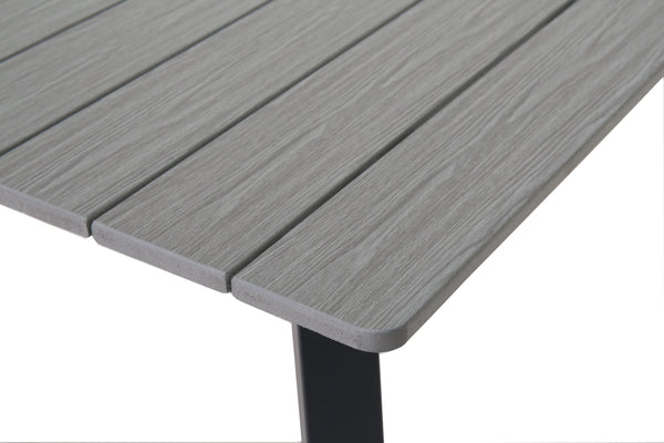 English Elm Square Outdoor Dining Table Wpc Slatted Top Iron Frame Umbrella Hole Seats Four W3990P466949