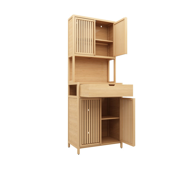 English Elm 72-foot-tall, bamboo double-door storage cabinet in natural finish with drawers, eco-friendly high-capacity organizer for bedroom, bathroom, dining, living rooms W2207P242502