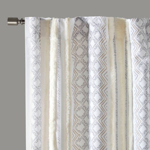 English Elm 2Pk Elegant Tufted Stripe Curtain Panels - White/Taupe, 50X95", Light Filtering & Machine Washable B035P268154
