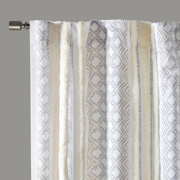 English Elm 2Pk Elegant Tufted Stripe Curtain Panels - White/Taupe, 50X95", Light Filtering & Machine Washable B035P268154