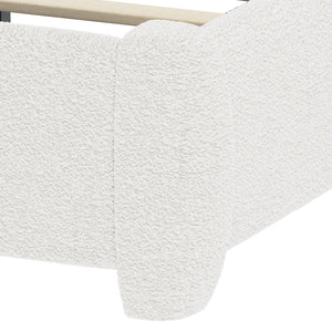 English Elm Boucle Cloud Upholstered Full Platform Bed with Adjustable Curved Headboard in White N733P439489K