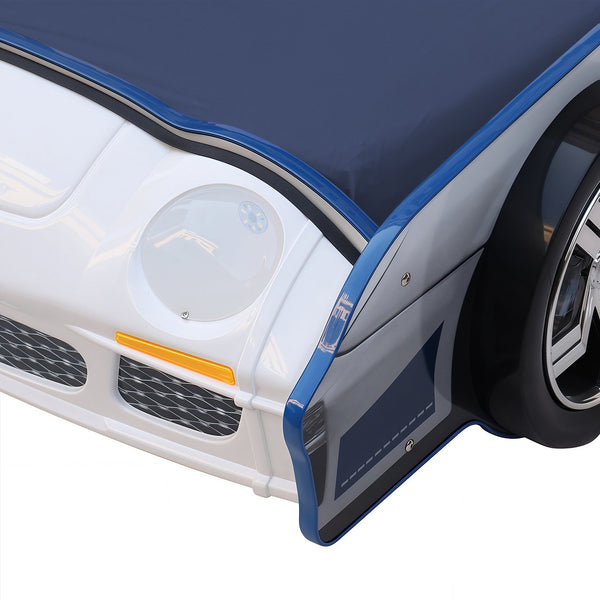 English Elm Hero Patrol Twin Police Car Bed with LED Headlights, Kid-Friendly MDF Frame, Guardrail & Sturdy Slats W2237S00016