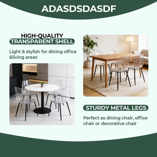 English Elm Pet Shell Dining Chairs Set of Four Clear Acrylic Modern Transparent Seating Black W3766P410239