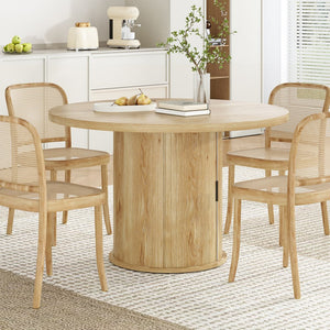 English Elm 43" Round Wood Dining Table with Geometric Metal Base Seats 4 Space Saving Modern Natural T3623P433900