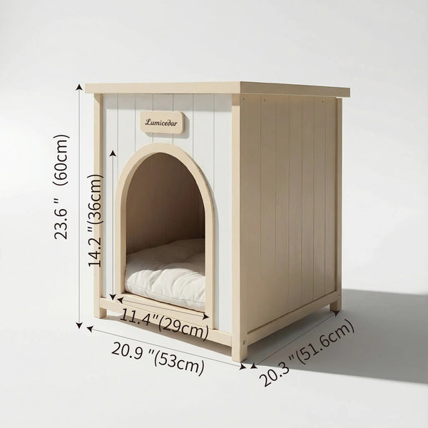 English Elm Modern Solid Cedar Pet House with Flat Roof Side Table for Small Dogs and Cats W3799P382209