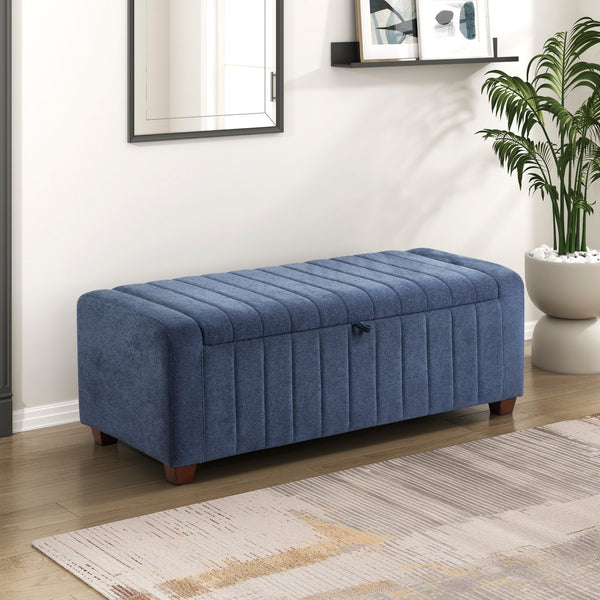 English Elm Contemporary Upholstered Storage Bench with Boucle Fabric, Plywood Frame, Foam Cushion & Solid Wood Legs Blue 50.5 L x 23.5 W x 17.5 H B011P298369
