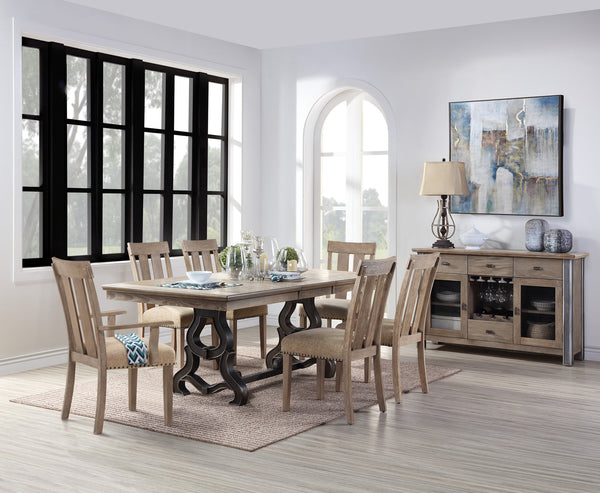 English Elm Nathaniel Maple Finish 8PC Dining Set with 86" Table, Server & 220lb Capacity Chairs, Seats 7-9 B2726S00258