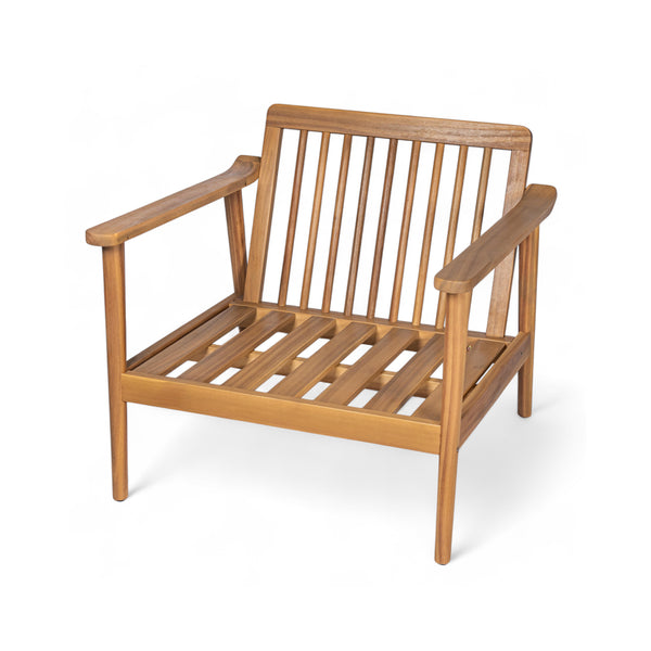 English Elm 30.5" Mid-century Solid Wood Outdoor Lounge Chair with Cushioned Slatted Patio Seat N767P371799T