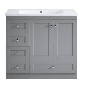English Elm 36 Inch Shaker Bathroom Vanity with Resin Sink Four Soft Close Drawers Mdf Cabinet Gray N729P000028E