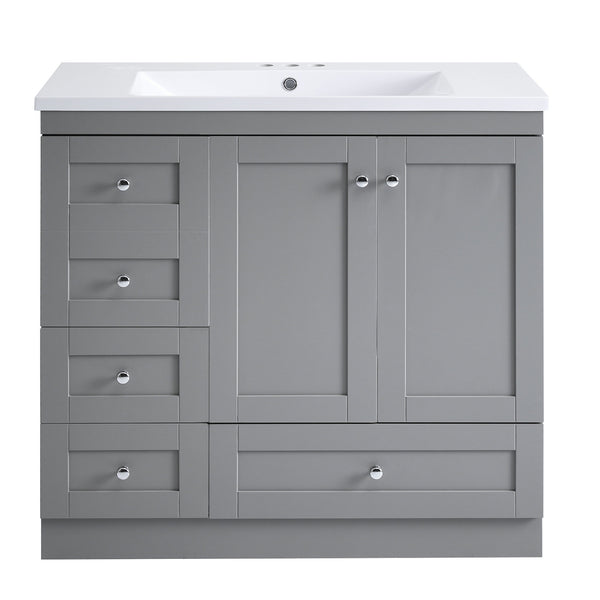 English Elm 36 Inch Shaker Bathroom Vanity with Resin Sink Four Soft Close Drawers Mdf Cabinet Gray N729P000028E