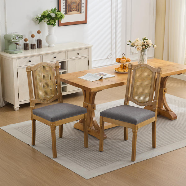 English Elm Full Solid wood rattan-back dining chair with breathable matte linen cushion, high-resilience foam comfort W1143P384365 W1143P384365