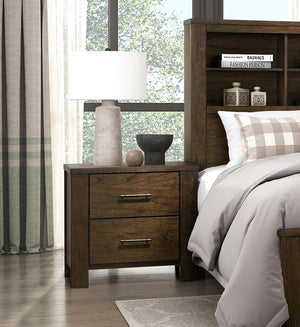 English Elm 1pc Sullivan Oak Finish Nightstand with 2 Drawers Rustic Wire-Brushed Mindy Veneer Bedroom Accent B011P207856