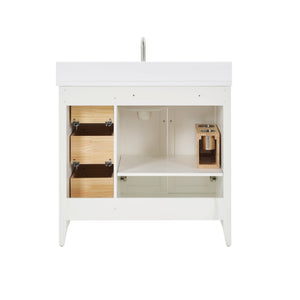 English Elm 36 Inch Solid Wood Bathroom Vanity with Built-in Power Station and Soft-close Drawers W2316P380506