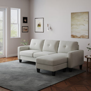 English Elm Living Room Furniture With Polyester Fabric L Shape Couch Corner Sofa For Small Space Beige