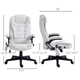 English Elm Homcom 6 Point Vibrating Massage Office Chair With Heat, Linen High Back Executive Office Chair With Reclining Backrest, Padded Armrests and Remote, Cream White