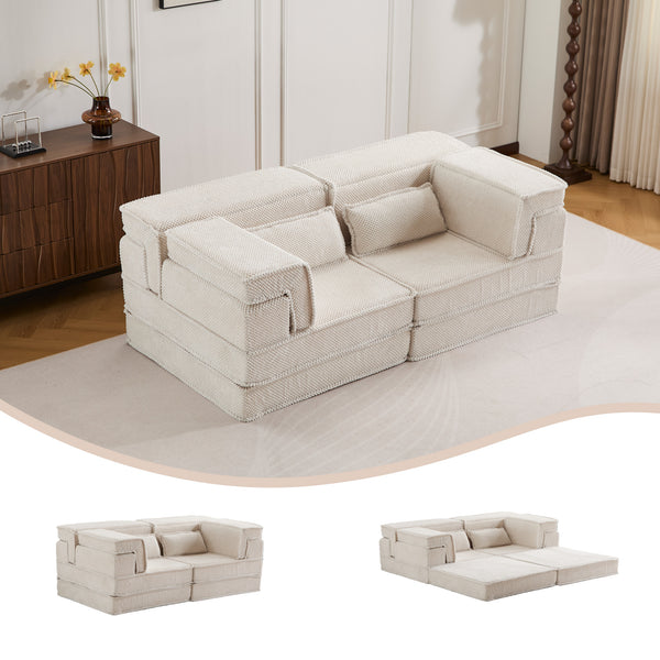 English Elm Compression Modular Sofa Bed - Versatile No Assembly Floor Couch With Soft Circle Fleece Fabric W3723P377147