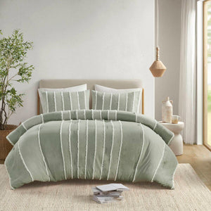 English Elm 3 Striped Cotton Comforter Set Full/Queen with Clip Jacquard Trim, Hypoallergenic OEKO-TEX Certified Bedding Sage 22.83 L x 22.05 W x 9.84 H B035P268141