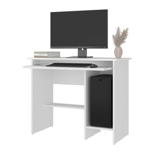 English Elm White Particleboard Writing Desk with Open Shelf for Small Home Office or Dorm B062P476873