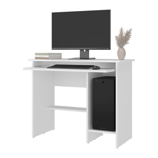 English Elm White Particleboard Writing Desk with Open Shelf for Small Home Office or Dorm B062P476873