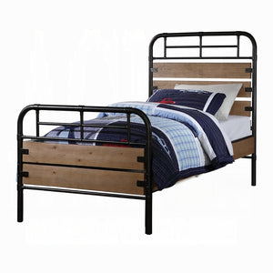 English Elm Adams Twin Bed Oak Finish with Metal Frame & Wooden Panels, Low Profile, 330lb Capacity, 10" Clearance B2726S00507