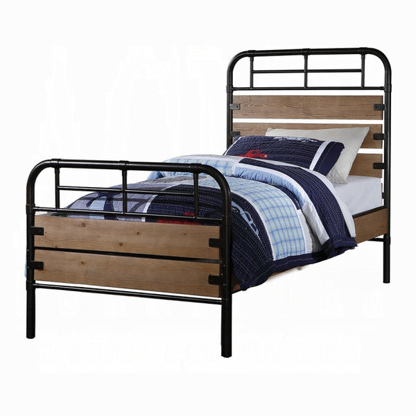 English Elm Adams Twin Bed Oak Finish with Metal Frame & Wooden Panels, Low Profile, 330lb Capacity, 10" Clearance B2726S00507