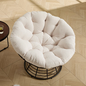 English Elm Comfortable Wicker Papasan Swivel Chair Rattan Frame with Plush Corduroy Cushion W640P443555