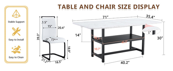 English Elm Table And Chair Set: Modern White Grain Dining Table With Storage & 8 Pu Chairs For Stylish Spaces W1151S04273-GIGA
