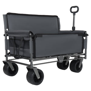 English Elm 3-in-1 Convertible Folding Utility Wagon with Bench Seat Carbon Steel Heavy Duty Gray W2932P312717