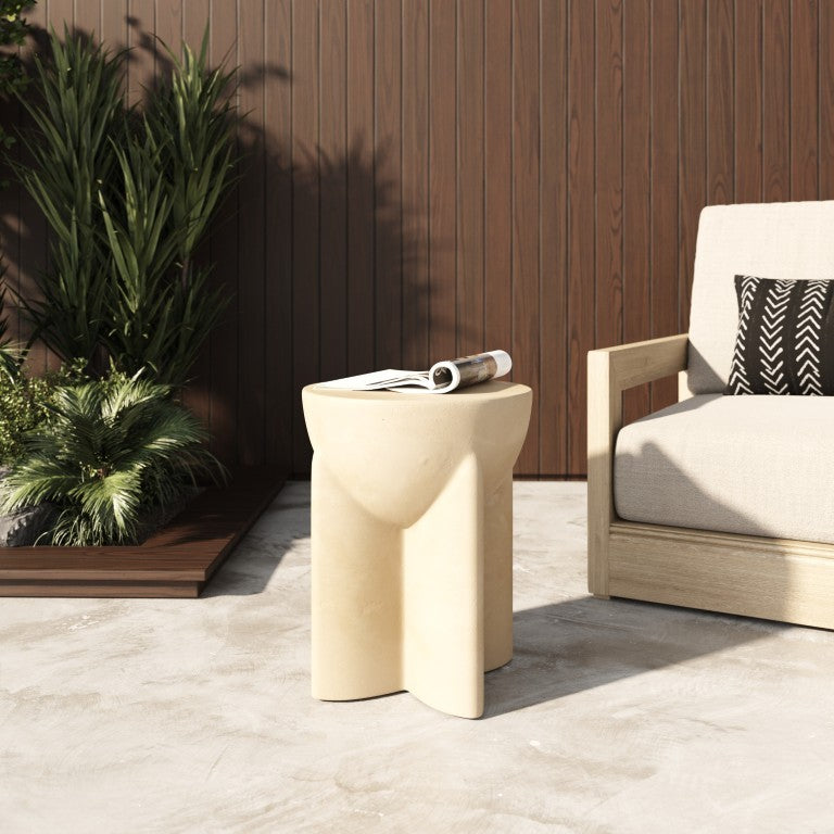 VIG Furniture Elsa Modern Beige Concrete End Table — Weather-Resistant Round Drum Base, 220 Lb Capacity, No Assembly VGGR-615436-BGE