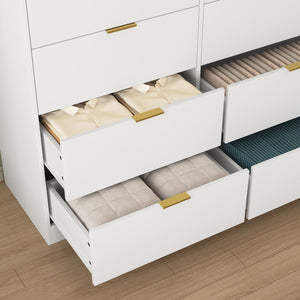 English Elm 8 Drawer Tall Chest Slim Particleboard Build Smooth Gliding Storage for Bedroom Closet White W409S00028