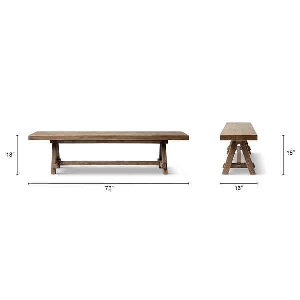 English Elm Hawthorne Reclaimed Elm Trestle Dining Bench Solid Wood Farmhouse Seat 72 Inch Brown B2719P474442