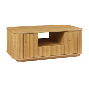 English Elm 46.5"modern oval coffee table with drawers, hidden compartments & wavy woodgrain top for stylish storage Natural W1162P339120